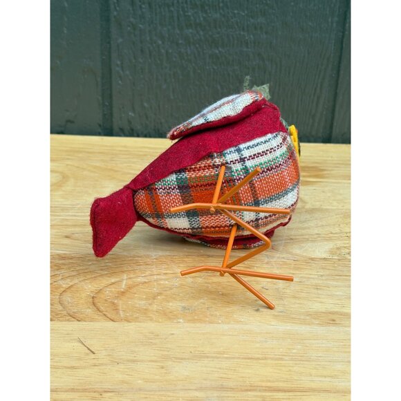 Hobby Lobby Red Plaid Fabric Bird Chick Figurine Felt Hat Scarf Floral Accent 7" - Picture 5 of 5